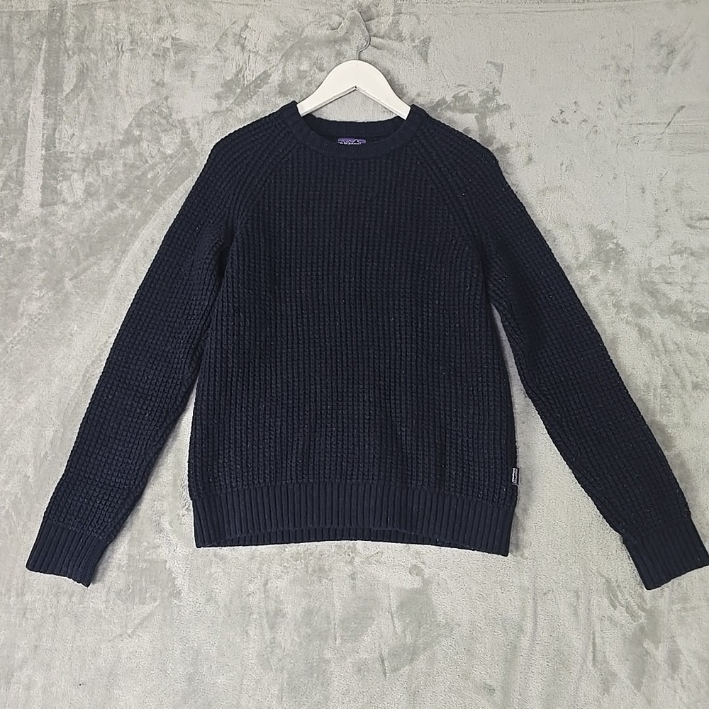 Patagonia Men's Recycled Wool Waffle Knit Crewneck Sweater Small Blue